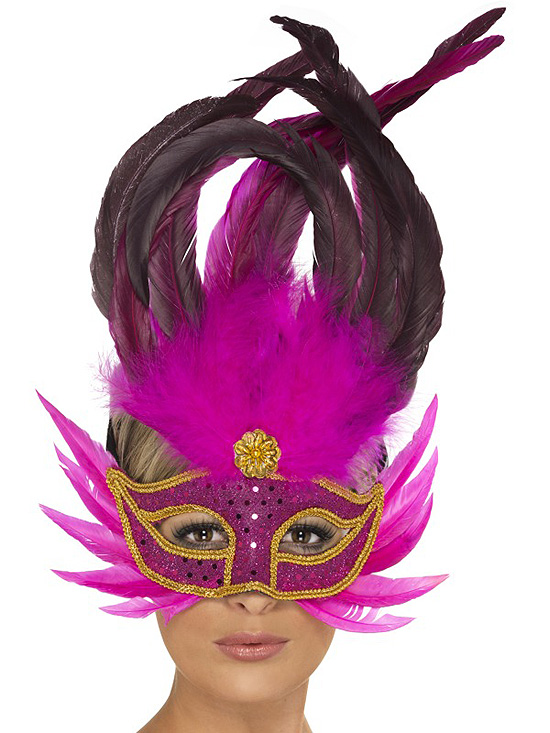 Bright Pink Feathered Eyemask - Pink