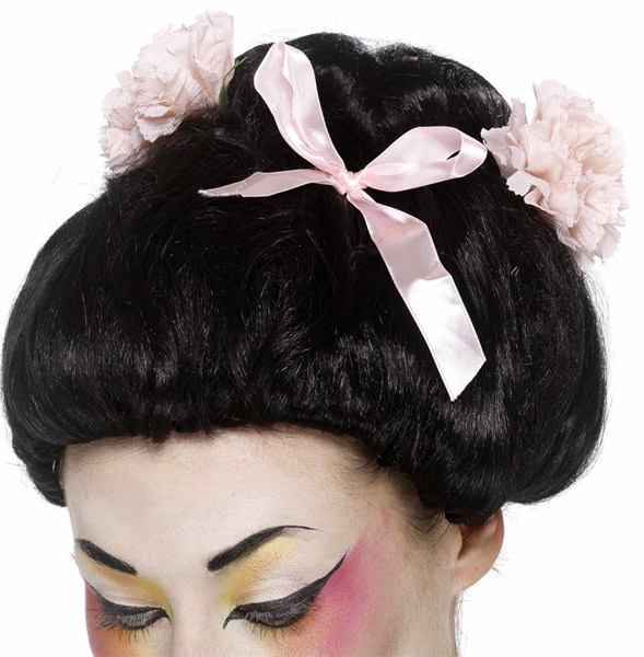 Peruca Japonesa com Flores e Laço
